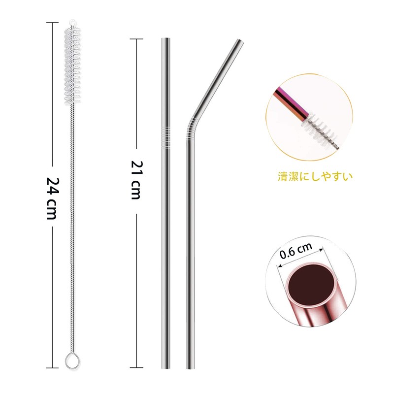 2 Stainless Steel Straws with Cleaning Brush, Reusable Eco Straws,