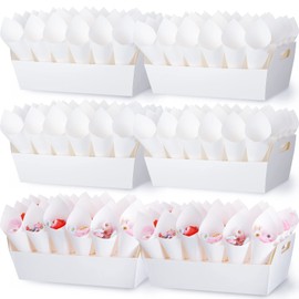 6 Set Wedding Confetti Cone Holder Box Each Includes 30 Pieces of Cone Papers and 30 Holes for 30 Confetti Cones Box Party Confetti Cone Kraft Stand Tray Box for Wedding Party Candy Flower(White)