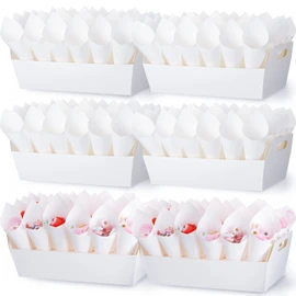 6 Set Wedding Confetti Cone Holder Box Each Includes 30 Pieces of Cone Papers and 30 Holes for 30 Confetti Cones Box Party Confetti Cone Kraft Stand Tray Box for Wedding Party Candy Flower(White)