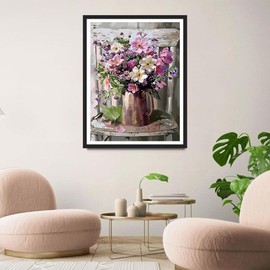 QINRUBB Colourful Flower Diamond Painting Adults, 5D Diamond Painting Pictures Beginners, DIY Round Full Drill Vintage Diamond Painting Embroidery Set Cross Stitch Gifts Home Wall Decor 30 x 40 cm