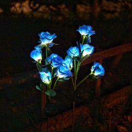 Decorman Solar Garden Rose Lights, 2 Pack Realistic Solar Outdoor Flower Lights Waterproof LED Stake Landscape Decorative Lights with 10 Roses for Garden, Lawn, Yard, Pathway, Patio, Backyard (Blue)