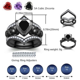 GTISKL Gothic Skull Engagement Ring Sets Promise Eternity Band Rings Cubic Zirconia Wedding Anniversary Promise Rings Bridal Cocktail Party Biker Jewelry (Black-white, 8)