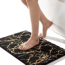 QJHOMO Marble Bathroom Rug Black and Gold Decor Bathroom Rugs Non Slip Bath Mat Super Absorbent Microfiber Plush Bathmat Machine Washable Floor Carpet for Tub, Shower, Bedroom 16"x24"