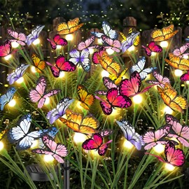 Vivideal Solar Garden Lights Outdoor, 2 Pack 16 LED Solar Butterfly Lights with 2 Modes, IP65 Waterproof Solar Powered Lights for Outside Garden Yard Patio Pathway Decorations