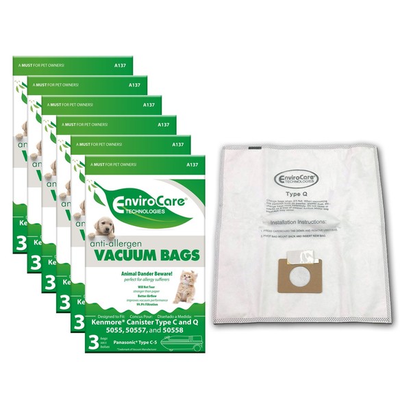 Envirocare Replacement Allergen Filtration Vacuum Cleaner Dust Bags made to fit Kenmore Canister Type C or Q 50555, 50558, 50557 and Panasonic Type C-5 18 pack