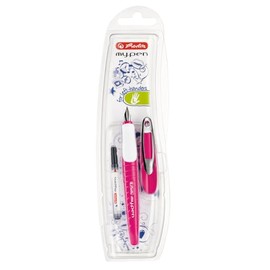 herlitz My.pen 50046812 School Fountain Pen for Left-Handed Users (L-Nib), Pink/White, Pack of 1 in Foil Case