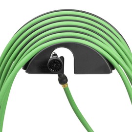 Lancaster Home Products Big Looper Mounted Garden Hose Holder, Indoor/Outdoor Wall Mounted Hose Organizer with J-Hook Holds up to 75' Garden Hoses, Made in USA, Fade Resistant Black