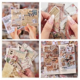 Npcswxq 200Stück Scrapbooking Stickers Vintage Scrapbook Papier Sticker Kit, Blumen Pflanzen Scrapbook Zubehör für bullet journal zubehör Karte Machen Album, Collage,Geschenk verpacken