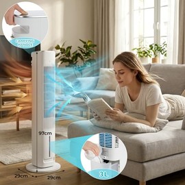 LIFERUN Tower Fan 97 cm with Water Cooling Remote Control Air Cooler 3 Speeds 4 Modes Evaporative Cooler 46° Oscillation 12 Hours Timer Floor Fan Quiet for Office, Home, Bedroom