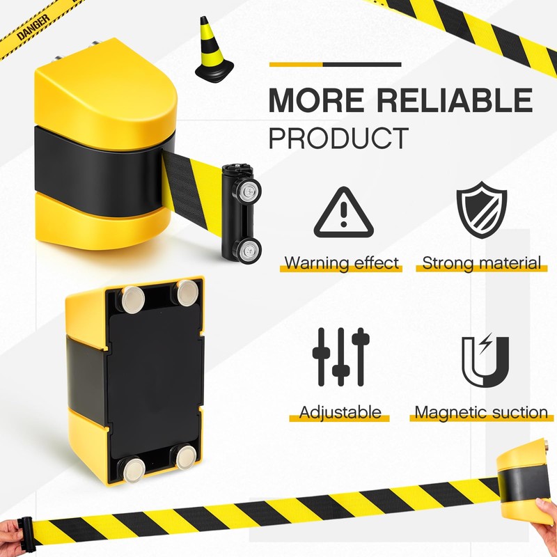 Barydat 16.4 ft Magnetic Retractable Wall Mount Barrier, Crowd Control