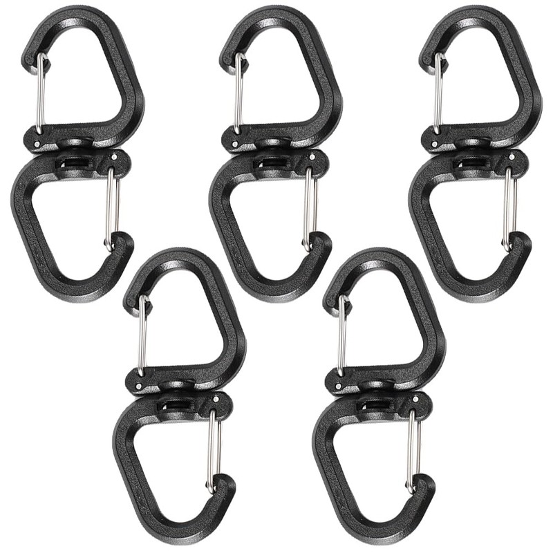 SquEqu 5 Pack Dual Locking Carabiner Clips with Double-Ended Wiregate