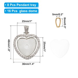 PATIKIL Heart Rhinestone Bezel Pendant Trays Set, 24 Pcs Customizable DIY Photo Pendant Kit