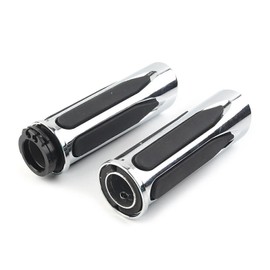 TDR 1 Inch Chrome Handlebar Hand Grips CNC Aluminum Rubber Sportster XL 883 1200 Softail VRSC Dyna Touring Motorcycle Cable Throttle Models Pair