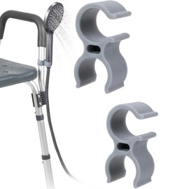 Shower Head Holder for Shower Chair - Clip Fits 22mm (0.86")Chair Tubing, 2 Pack Strong Grip Handheld Shower Bracket for Bath Seat, Transfer Bench & Stool | Essential Bathroom Safety Accessory (Grey)