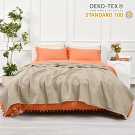 PHF 100% Cotton Waffle Blanket Double Size 150 x 200cm - Pre-Washed Soft Lightweight Throw Blanket for All Season - Perfect Blanket Layer for Couch Bed Sofa - Elegant Home Decoration Khaki