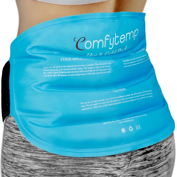 Comfytemp Large Ice Pack for Back Pain, Reusable Gel Back Ice Pack Wrap for Lower Back Pain, Cold Compress for Lumbar Back Injuries
