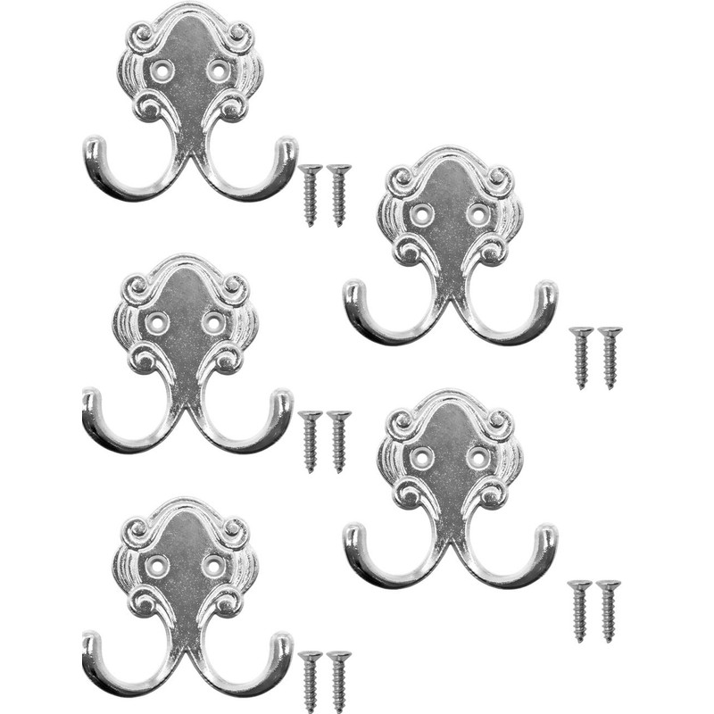 Fuxxer® Antique Double Hooks Set of 5 Wardrobe Hooks 54