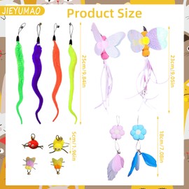 JIEYUMAO 12Pcs Cat Wand Attachments, Various Styles Toys Cat Wand Replacement with Bell, Multicolor Cat Toy Wand Refills Cats Wand Replacement Refills Cat Feather Cat Toy Refills for Playing