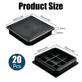 Akamino 20 PCS Square Plastic Plugs 100 x 100 mm, Black Tube Inner End Caps,Anti-Slip Plastic Insert Plugs Pipe for Tables Chairs Desks Beds Foot