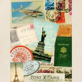 CafePress Vintage Passport Travel Collage Tote Bag Natural Canvas Tote Bag, Reusable Shopping Bag