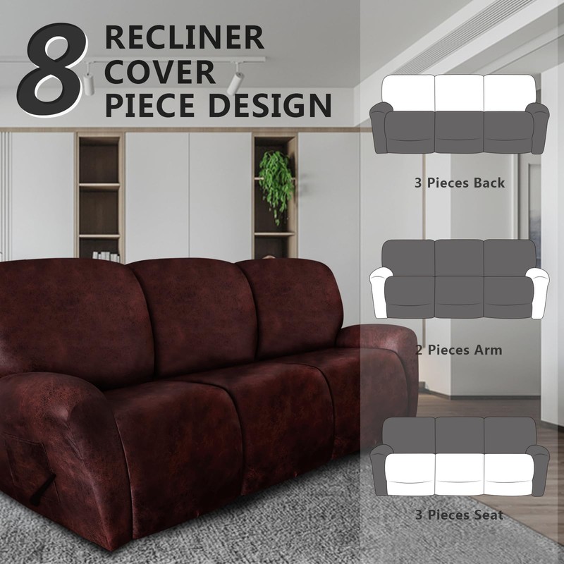 molasofa Recliner Sofa Covers - 8 Pieces Stretch Leather Like