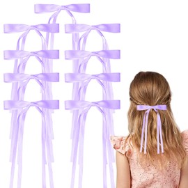 Yuibthr 9 Pack Bow Hair Clips, Hair Ribbon with Long Tail,Metal Clip,for Women Cute Accessories (Purple)