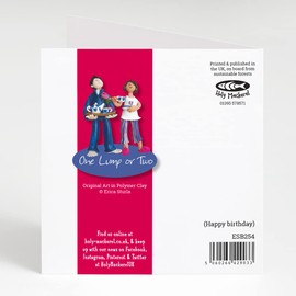 Penblwydd hapus (Happy birthday) champagne themed Welsh language greetings card by Erica Sturla. Card is 15cm square and blank inside