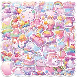 50Pcs Cute Sweet Treats Candy Stickers, Vsco Waterproof Vinyl Kawaii Dessert Ice Cream Cupcake Decals for Laptop, Water Bottle, Skateboard, Teachers Reward Stickers for Kids Students (Sweet)