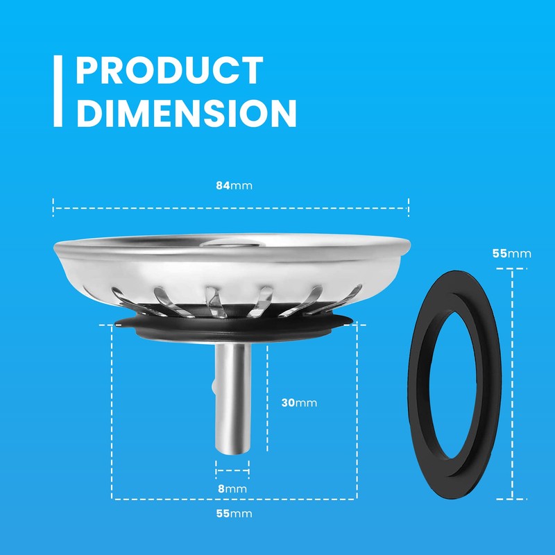 Kitchen Sink Strainer Drainer Plug - 84mm Thick Stainless Steel