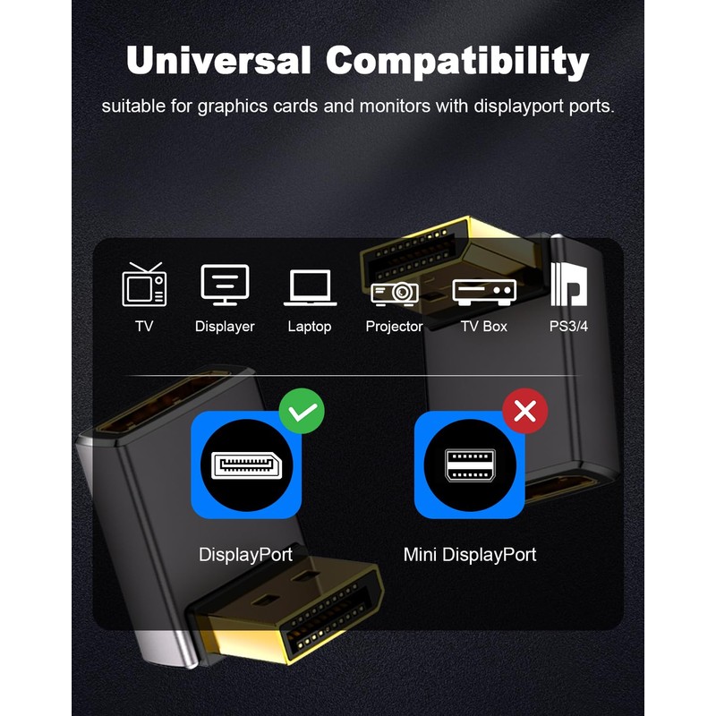 Duttek 8K 90 Degree DisplayPort 1.4 Adapter, Up & Down