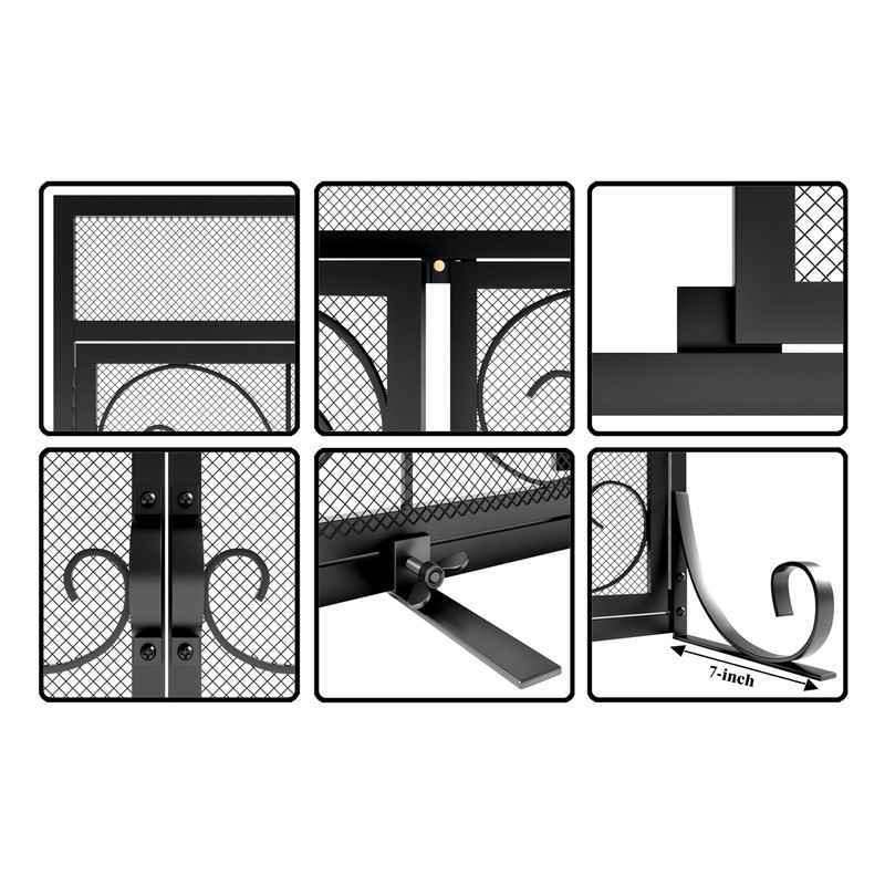 Calidola Large Flat Fireplace Screen with Doors, Wrought Iron Frame