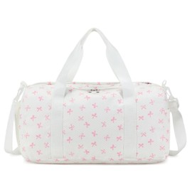 BTOOP Duffle Bag for Girls Kids Gym Sports Women Workout Travel Bag Weekender with Shoe Compartment and Wet Pocket (Pink Bow)