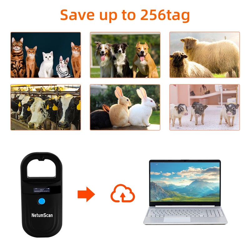 NetumScan Upgraded Pet Microchip Reader Scanner, 256 Data Storage Animal