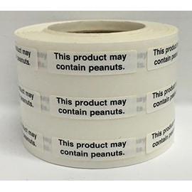 1 Roll of 1000 Labels 1/4" x 1" PEANUT ALLERGY Food Packaging Warning Retail Stickers / Warning this product may contain PEANUTS