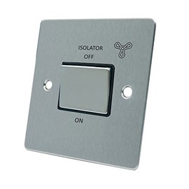 AET FSC3PFANBS Satin Chrome Flat Black Insert Metal Rocker Switch-10 Amp 3-Pole Fan Isolator Switch