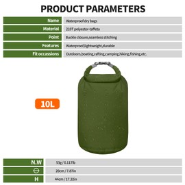 Desoto Waterproof Dry Bag Rucksack Beach Bag Superb Waterproof Bags for Water Sports Boating Canoeing Rafting Camping,Compression Bags for Daily Storage(Army Green 10L)