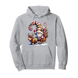 Christmas Light Gnome Santa Claus Riding Sleigh Highland Cow Pullover Hoodie