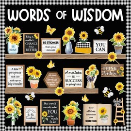 Mooliwe 57 Pcs Sunflower Bulletin Board Set Inspirational Flower Bulletin Board Decoration Positive Cutout Classroom Decoration for School Office Home Teacher Classroom Wall Supplies