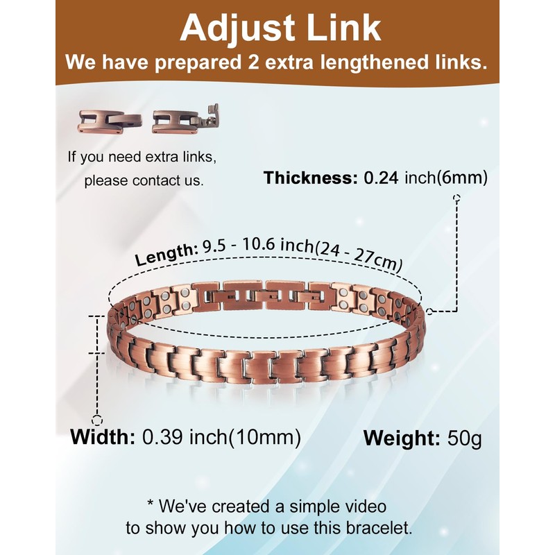 EnerCoppeX Copper Ankle Bracelet for Women, Magnetic Pure Solid 99.99%