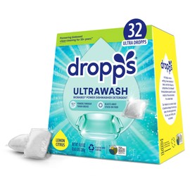 Dropps UltraWash Dishwasher Pods, Lemon Citrus (32 Count) - Biobased Power Deep Clean Dishwasher Detergent Tablets for Sparkling Shiny Dishes - No Rinse Aid or Pre-Wash Needed - Dishwashing Pods