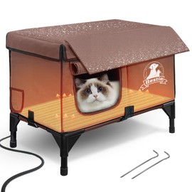 Heated Cat Houses for Outside Cats,Elevated Base Cat-Attracting Eave Design,Feral Stray Shelter Waterproof in Winter Garage Yard Porch,Cat Heated House for Indoor Outdoor(21" x 13" x 17")