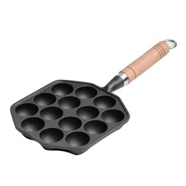Cunyuer 14 Holes Takoyaki Pan Nonstick Cast Iron Octopus Meat Balls Mold Maker, Takoyaki Maker with Detachable Handle, Takoyaki Pan Cast Iron for Home Pancake Baking