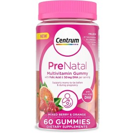 Centrum Multi Vitaminas Prenatal Con Ácido Fólico Y Dha Sabor Frutos Rojos Y Naranja