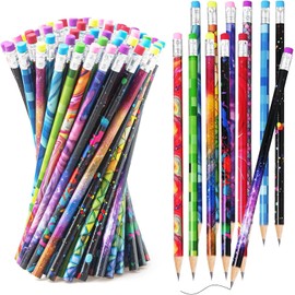 50 Pieces Wooden Pencil with Eraser, Assortment Colorful Pencils for Kids Writing Fun Assorted Pencils Novelty Kids Pencils Fun School Supplies for Classroom, Stationery Party Favors, Student Reward