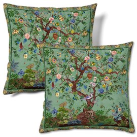 HMS Happy Memories Velvet Pillow Cases Square Decorative Throw Pillow Cover 45x45cm(18x18 Inch) Set of 2 for Couch Sofa Bed Living Room Bedroom (Green Tree)