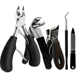 Heavy Duty 시니어용 두꺼운 손톱용 발톱깎이, 잉그로운 발톱 제거 키트 5Pcs, 헤비 듀티 경사 손톱깎이, 긴 손잡이 넓은 턱을 가진 남성용 각진 머리 발톱깎이 [4Pcs Nail Clippers Set-black] Thick Nail Clippers for Seniors, Ingrown Toenail Removal Kit 5Pcs, Heavy Duty Angled Nail Clipper, Long Handle Wide Jaw Men's Sq
