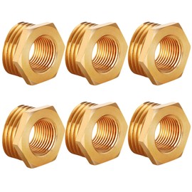 Brass Reducer G1/2 Inch to G3/8 Inch (AG Diameter 20 mm x Inner Thread Diameter 15 mm), Pack of 6 Reduction Thread Fitting G1/2 Inch Male Thread X G3/8 Inch Female Thread, Male Thread/Female