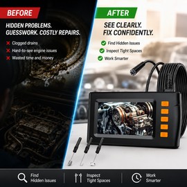 Industrial Endoscope Camera for Inspection – 4.3" LCD Borescope with 8mm Probe for Plumbing, Auto & Home Use