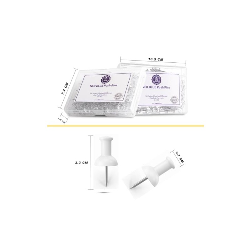 NEDBLUE White Push Pins - 120 Drawing Pins with Storage