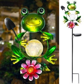Bshine Solar Powered Frog Garden Outdoor Lights - Garden Outdoor Metal Stakes Path, Backyard, Lawn Ornaments, Yard Art, Frog Gifts for Women, Mom, Mother's Day Gift